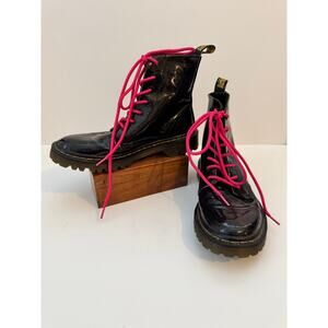 DR. MARTENS Luna Combat Boots Women US 6 Black Patent Pink Laces